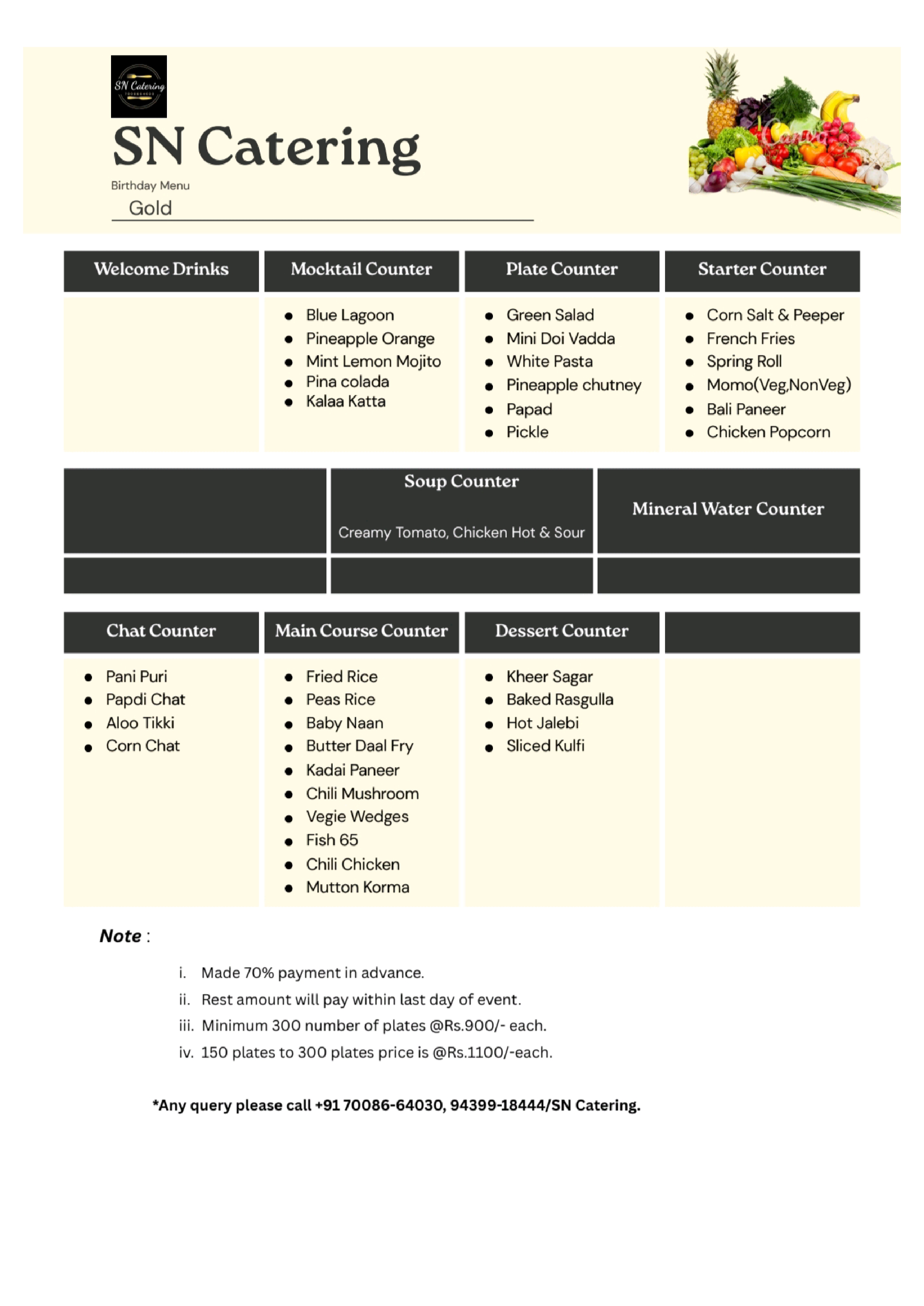 Birthday Gold Menu