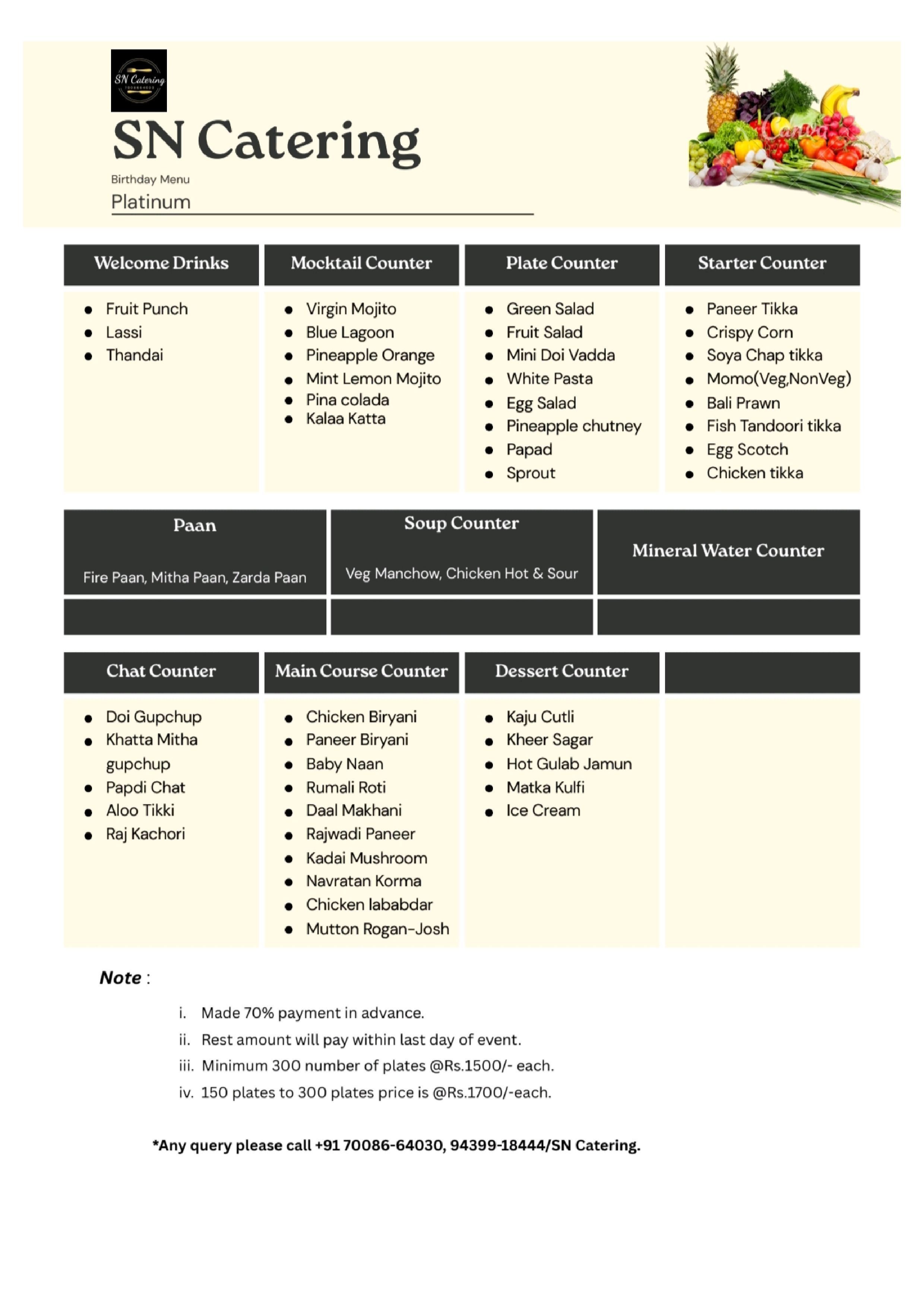 Birthday Platinum Menu