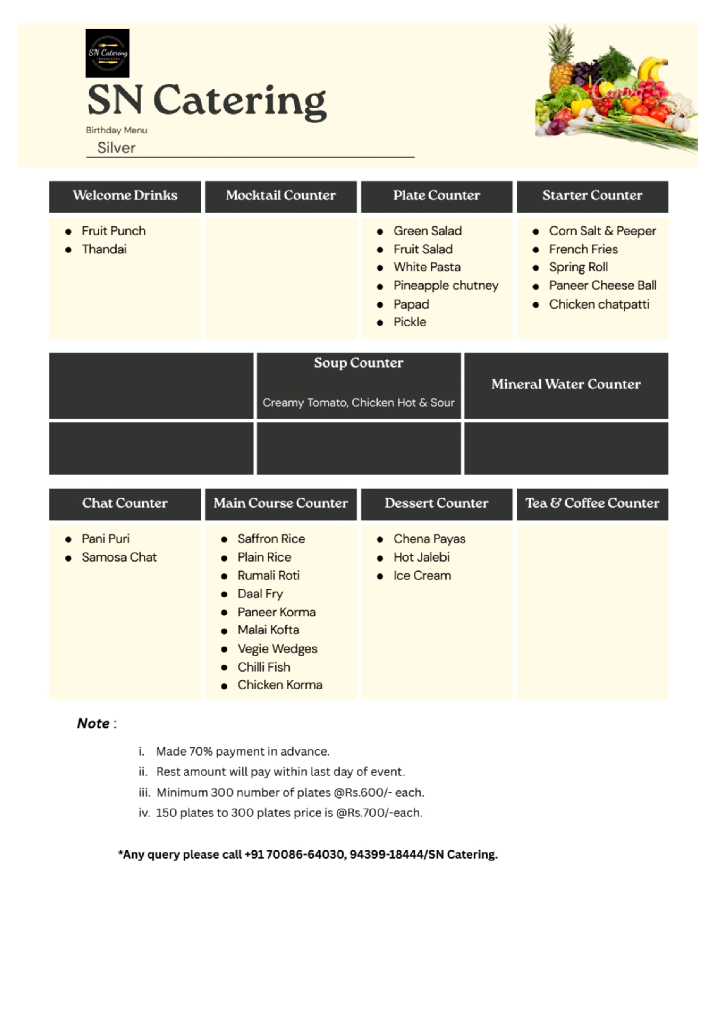 Birthday Silver Menu