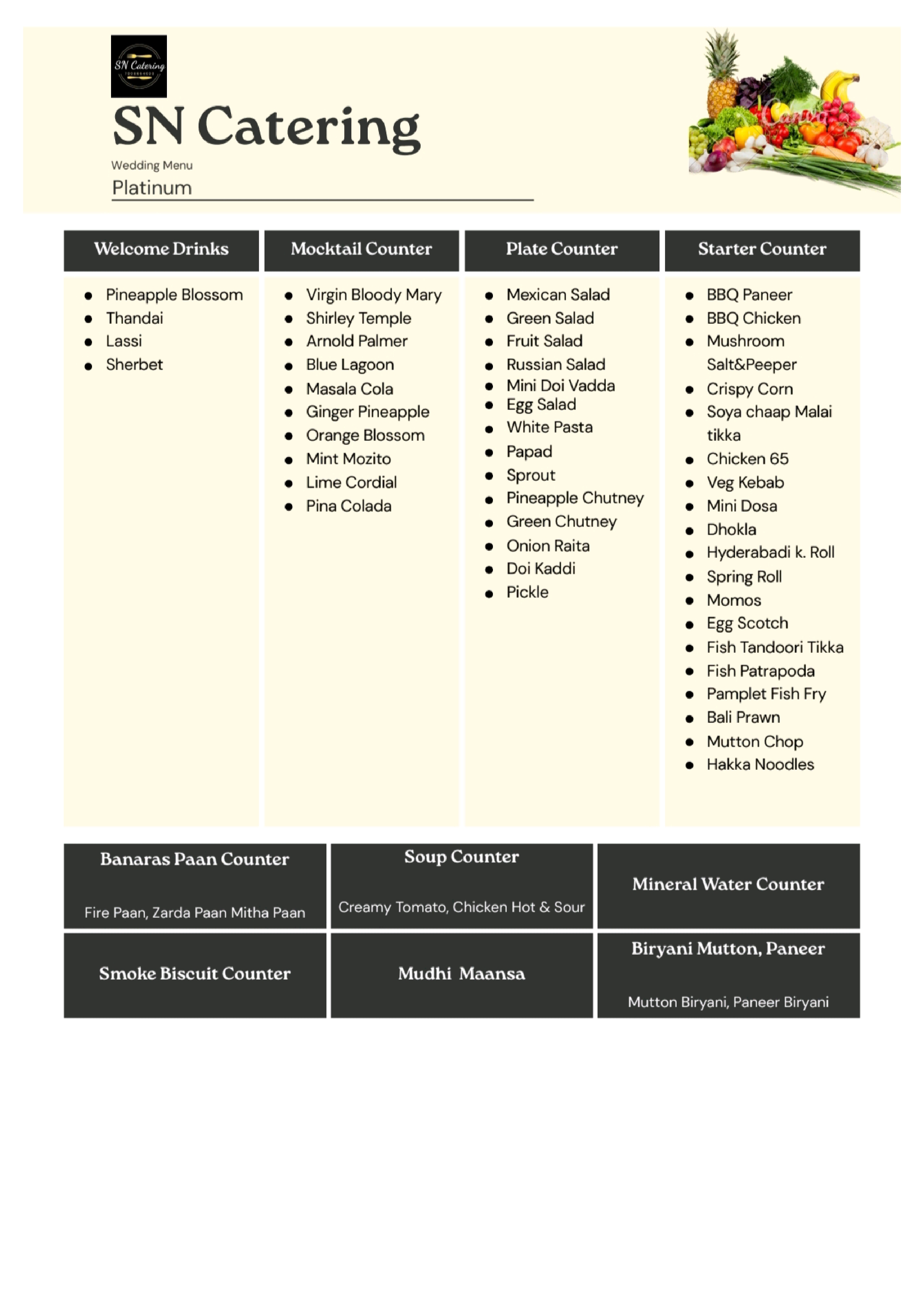 Wedding Platinum Menu