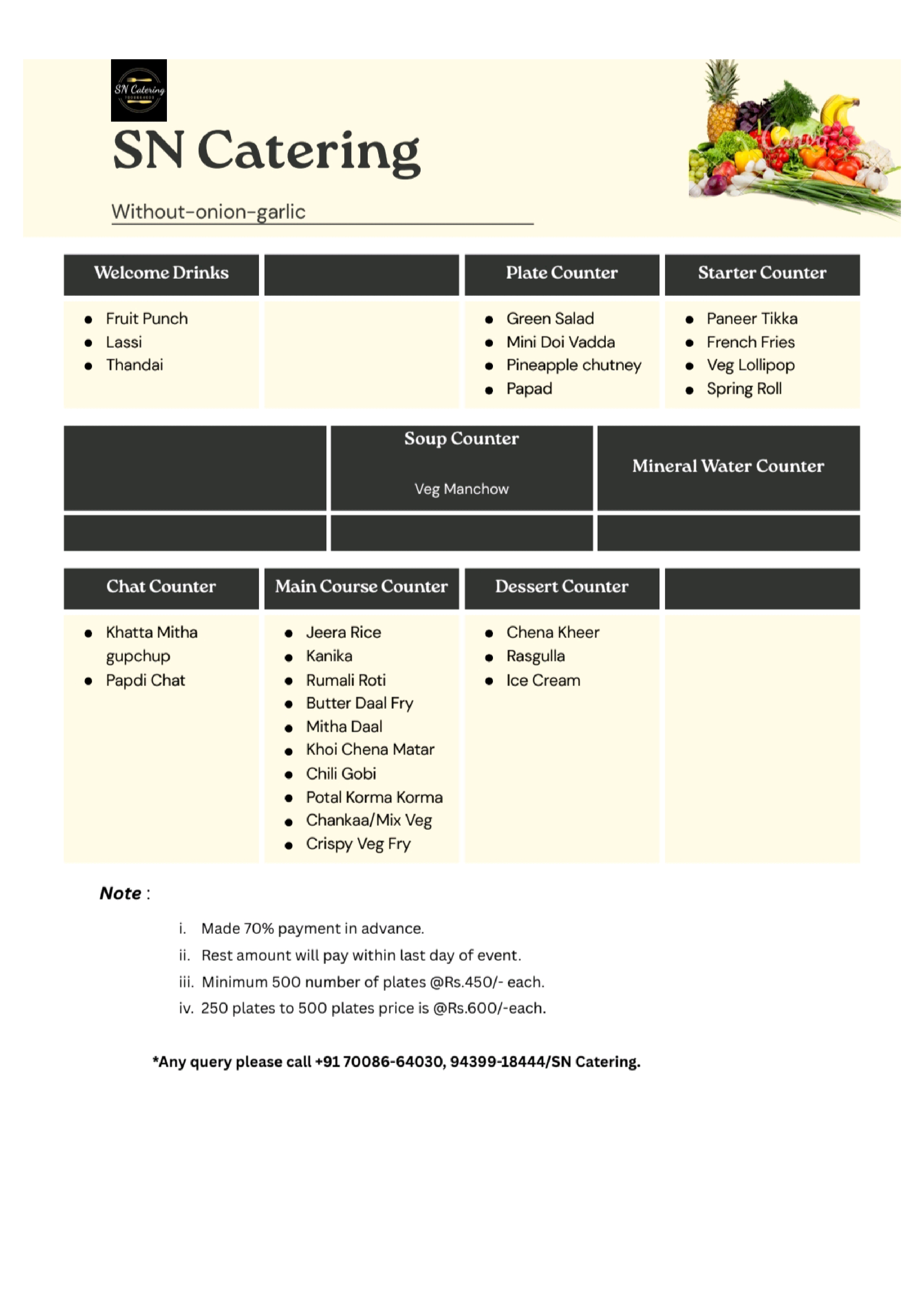 Without Onion-Garlic Menu